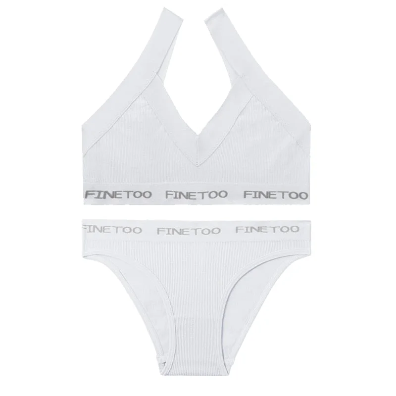 FINETOO Seamless Bra Set Women Deep V Tops Fashion Letter Panties M-XL Ladies Underwear Suit Tube Top Female Briefs Lingerie Set