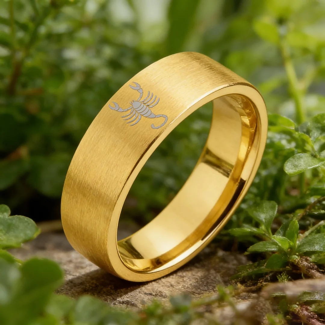 Wedding Fashion Gold Scorpio Tungsten Ring and Flat Edge Comfort Fit for Men and Women 4MM 6MM 8MM