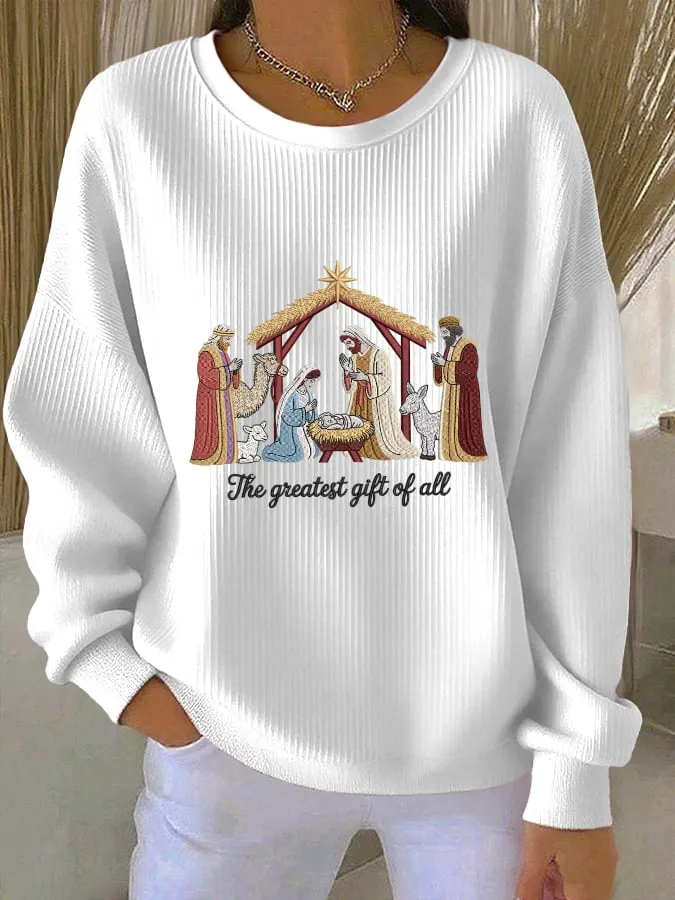 Women's Autumn Nativity Scene Printed Sweatshirt 