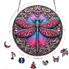 (25cm)DIY Acrylic Jigsaw Puzzle Window Hanging with Hanging Chain DIY Stained Glass Decoration Round Window Puzzle Decor for DIY Craft Project (Jeweled Dragonfly Art)