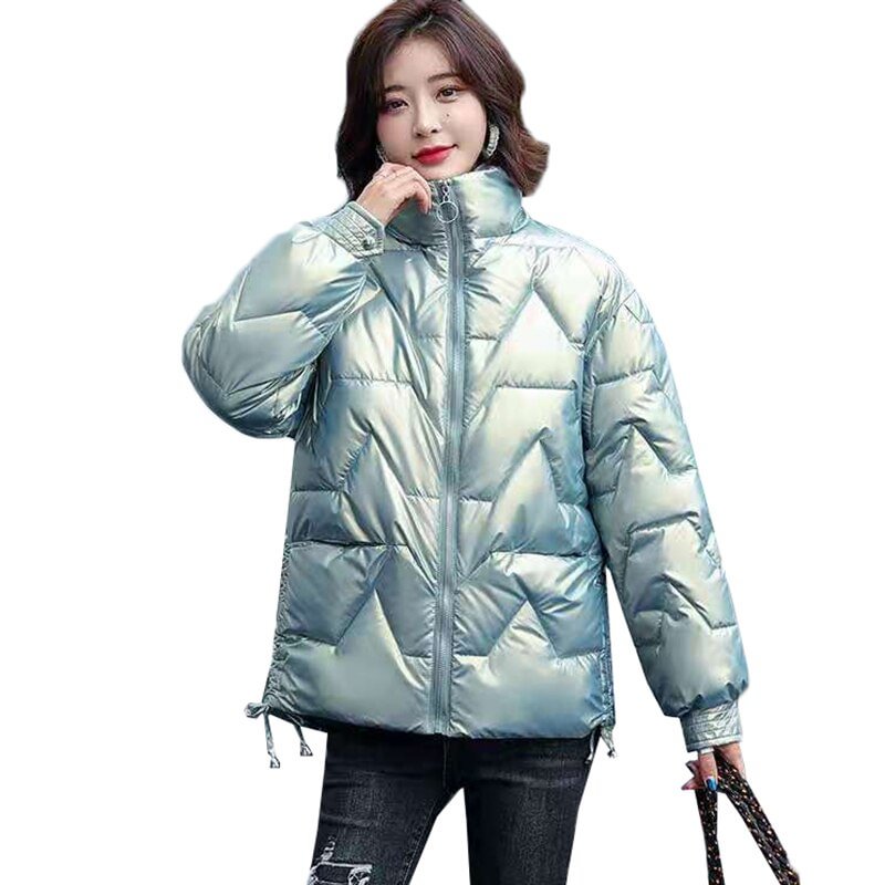 Glossy Winter Down Cotton Padded Jacket For Women 2021 New Thick Zipper Short Jackets Female Parkas Overcoat Mujer Coats 3XL