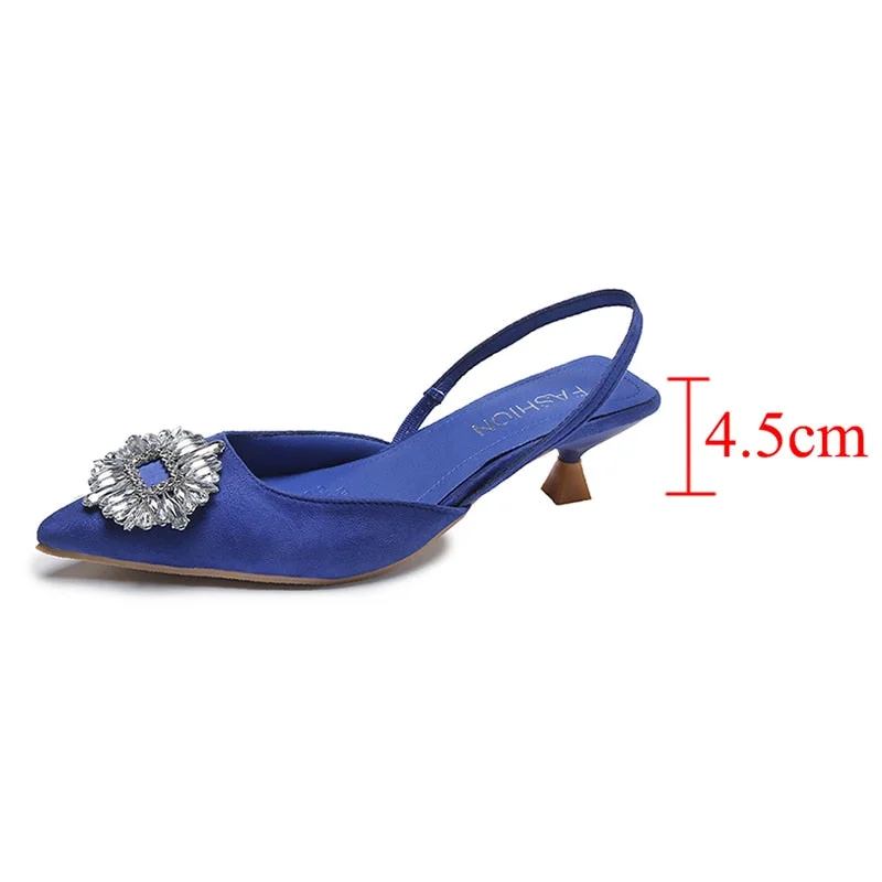 2022 Brand Design Women Crystal Slingback Pumps Pointed Toe Thin Heels Party Shoes Woman Spring Summer Rhinestone Sandals