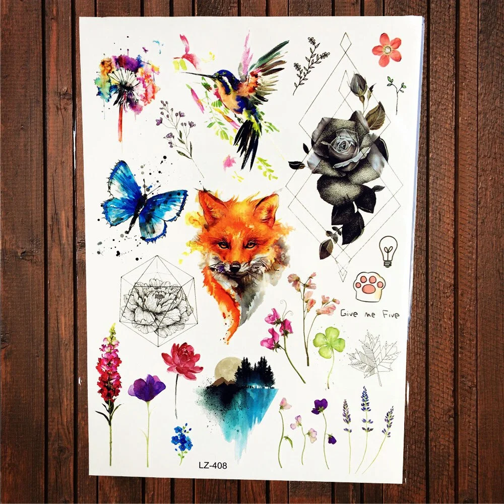 Sdrawing Red Rose Flower Temporary Tattoo Stickers Women Body Art Tattoo Arm Sleeve 21x15CM Large Fake Flash Waterproof Tatoo Henna