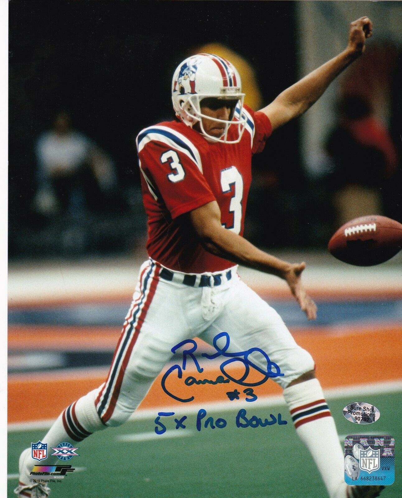 RICH CAMARILLO NEW ENGLAND PATRIOTS 5 X PRO BOWL ACTION SIGNED 8x10