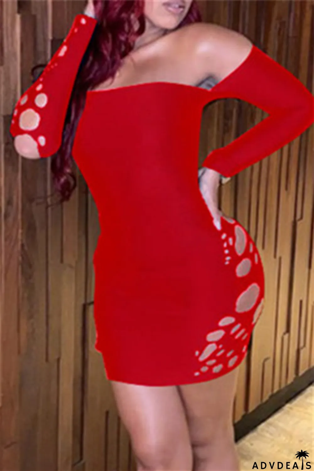 Black Fashion Sexy Solid Hollowed Out Backless Off the Shoulder Long Sleeve Dresses