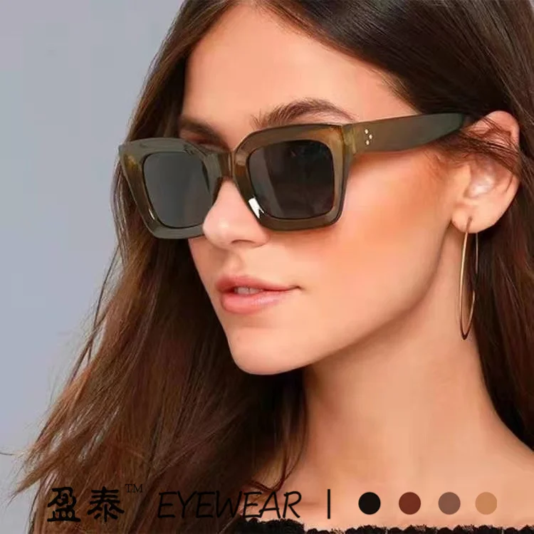 New  Retro Square Frame Ins All-Match Sunglasses Side 3 Rivets Internet Celebrity Street Shot Sunglasses 17050