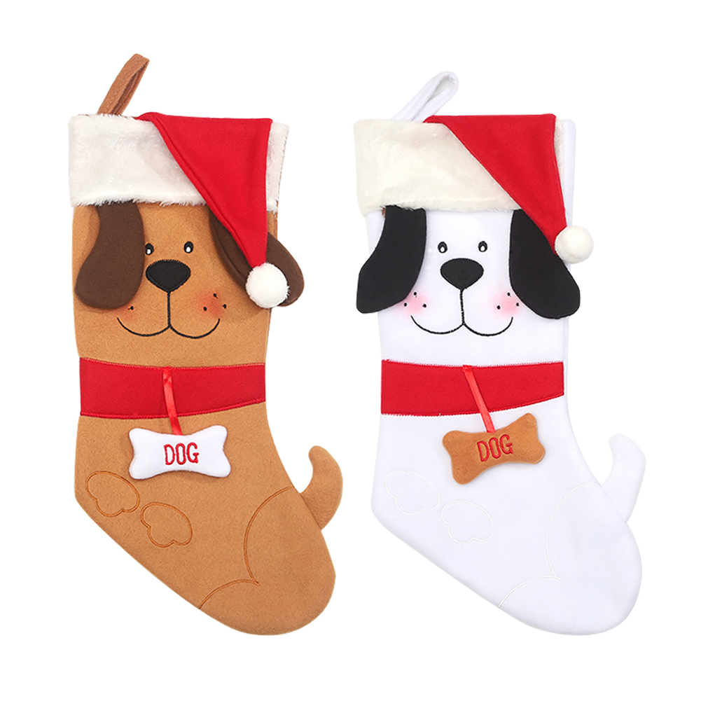 

Dog Christmas Stockings with Bone Washable Portable Kids Bag Candy Holder, White, 501 Original