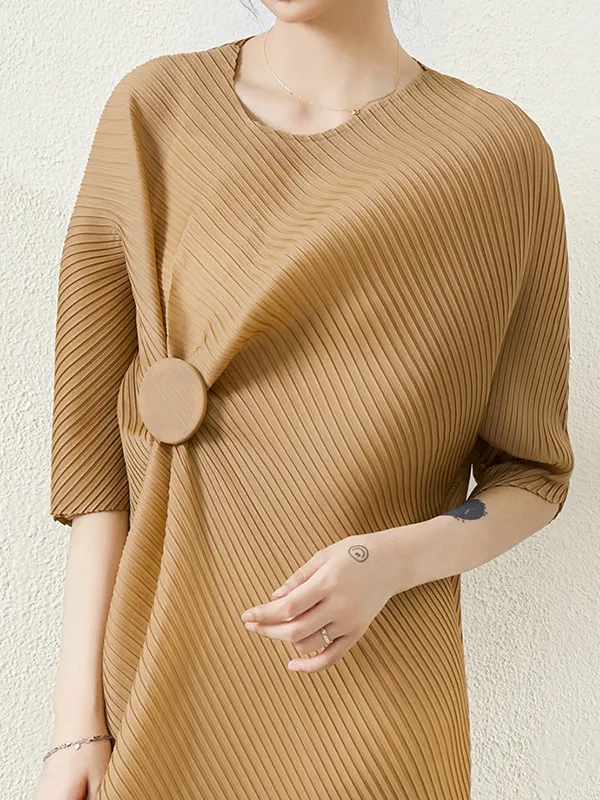 Loose Sleeveless Pleated See-Through Round-Neck Midi Dresses
