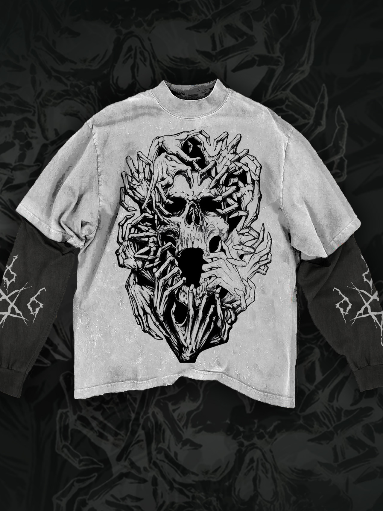 Art Satanic Hell's Gate Fake Two Print Long Sleeve T-Shirt