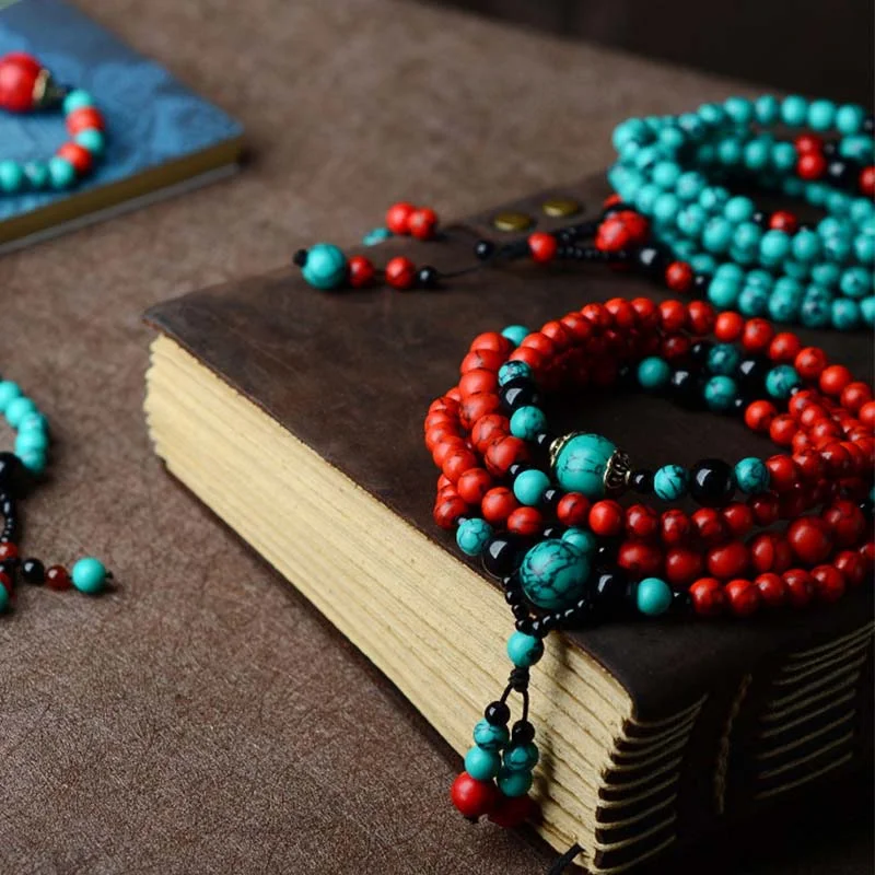 Turquoise Black Onyx Red Turquoise Bead Protection Bracelet