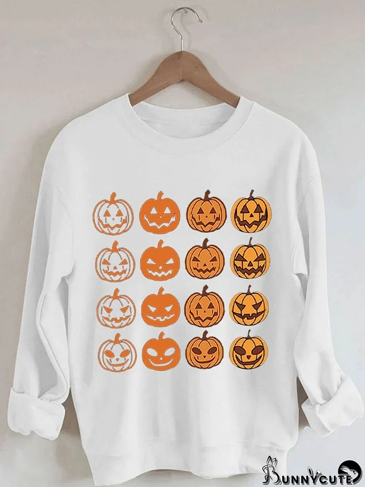 Halloween Pumpkin Print Long Sleeve Sweatshirt