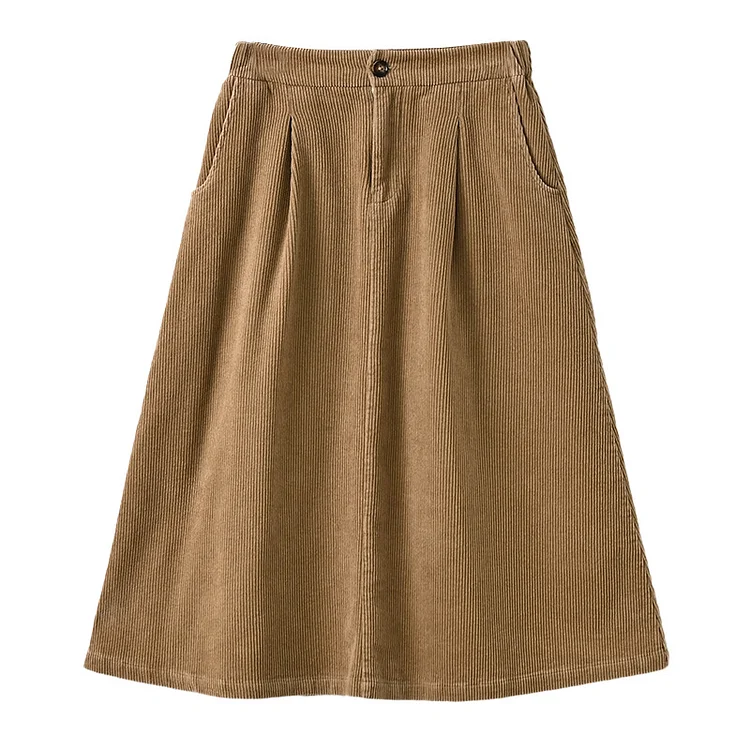 Simple Corduroy High Waisted Skirt - yankia