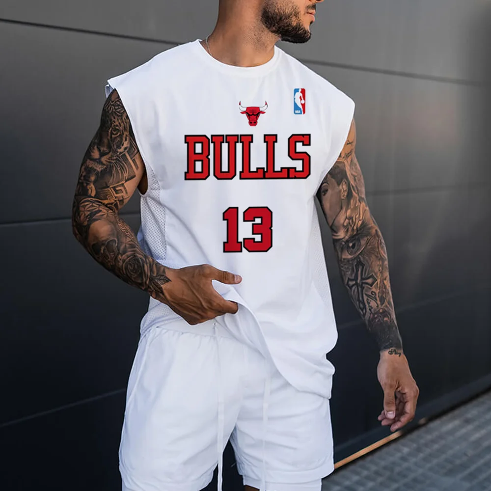 Chicago Bulls Casual Tank Top Men's Side Panel Mesh Panel Breathable Sleeveless Top、、URBENIE