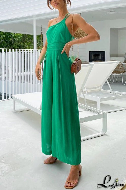 One Shoulder Straps Wide Leg Jumpsuits