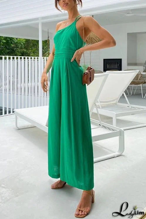 One Shoulder Straps Wide Leg Jumpsuits