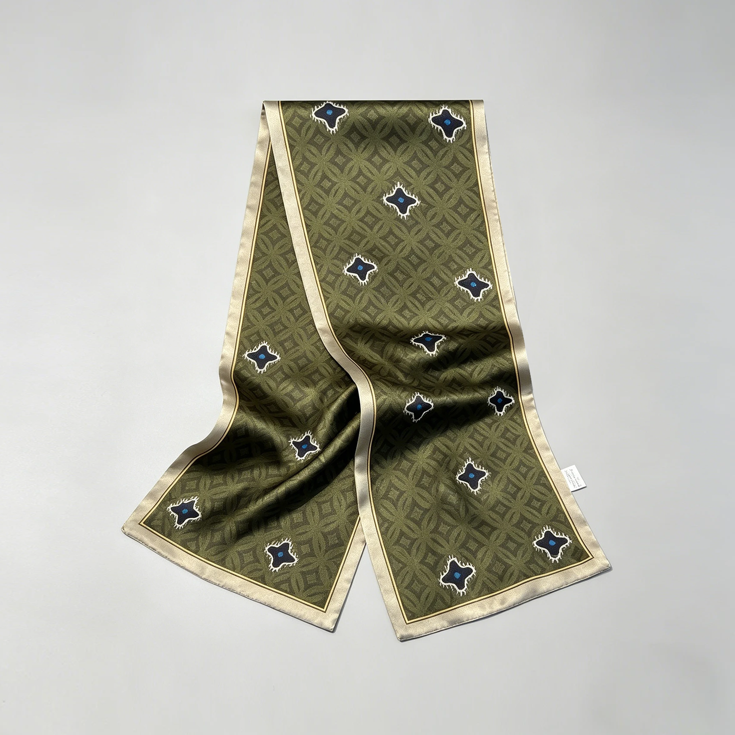 Skinny Silk Scarf  Luxury Retro Green 100% Mulberry Silk Long Narrow Sash for Neck, Hair & Bag REAL SILK LIFE