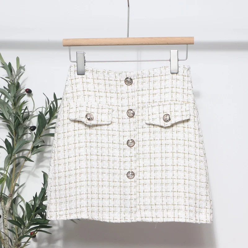 Brownm Small Scented Coarse Flowers, The Short Skirt 2022 Autumn And Winter Korean Version Of The Small Man A-Word Bag Hip Lattice Half-Dress 8891