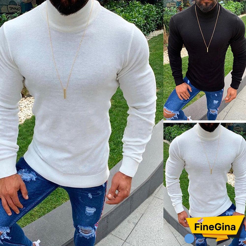 Slim Fitting Long Sleeve Round Neck Pullover Sweater Top Sweater Male