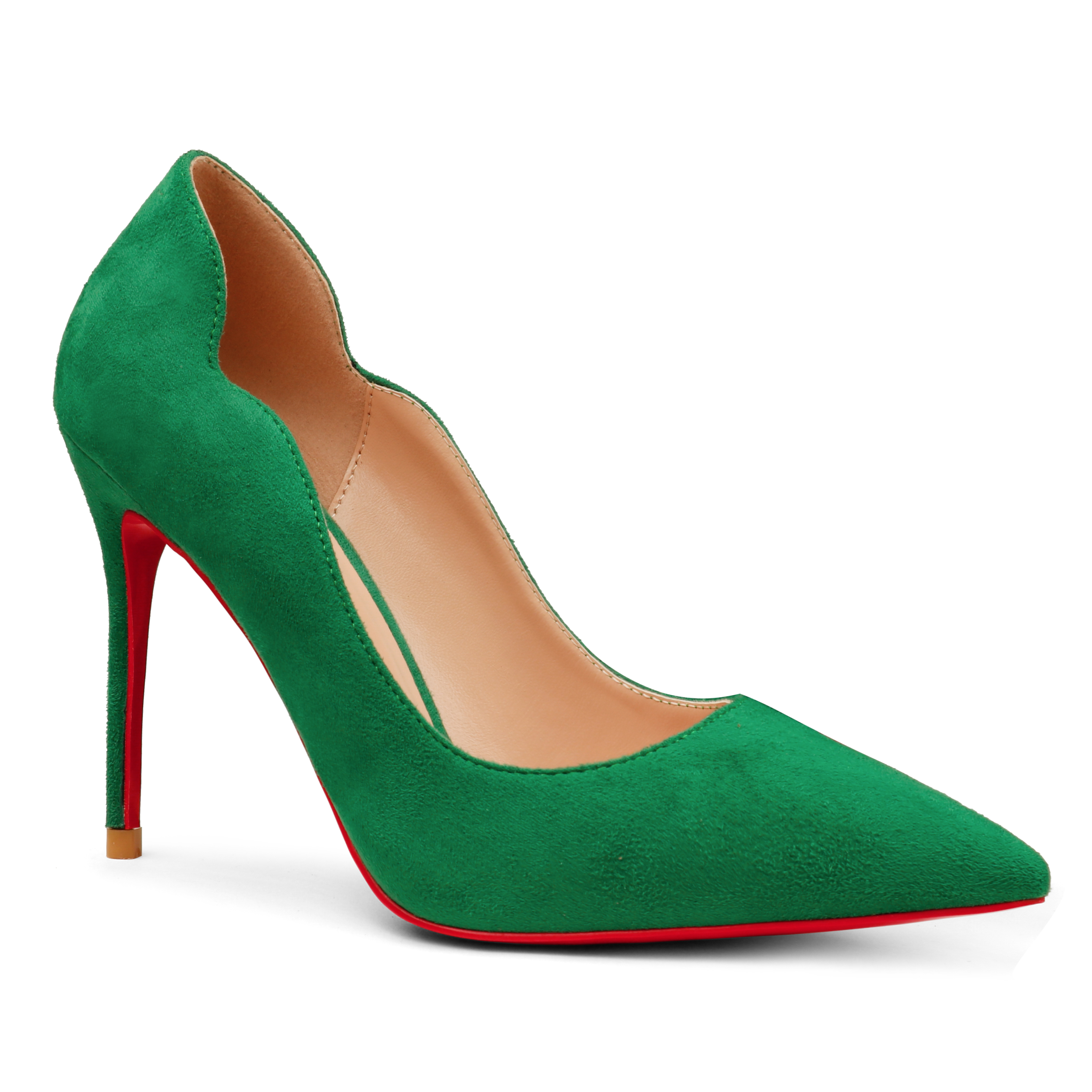 3.94" Women's Classic Pointed Toe Suede Shoes Red Bottom High Heels for Party Wedding Pumps-MERUMOTE