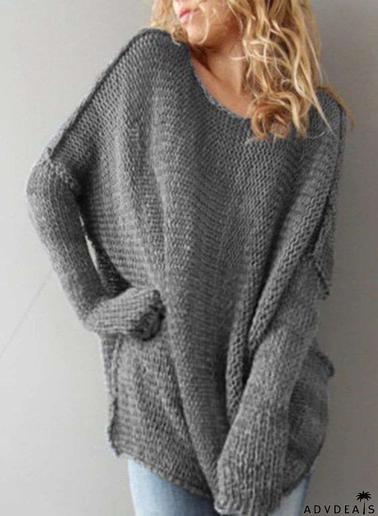 Women's Solid Dropped Shoulder Loose Pullover Sweater
