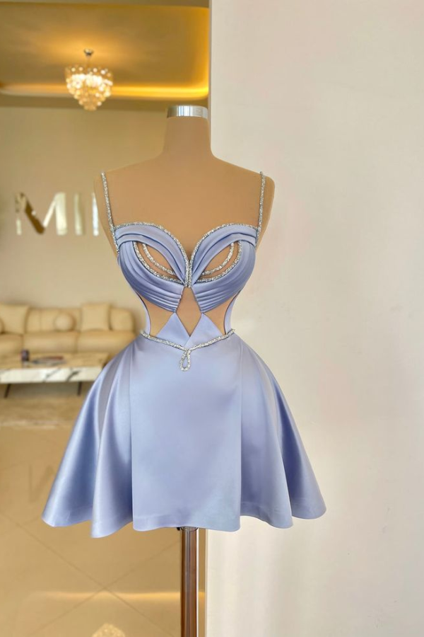  Gorgeous Lilac Spaghetti Strap Sweetheart Homecoming Dress Pleated with Sequins - Ohprom