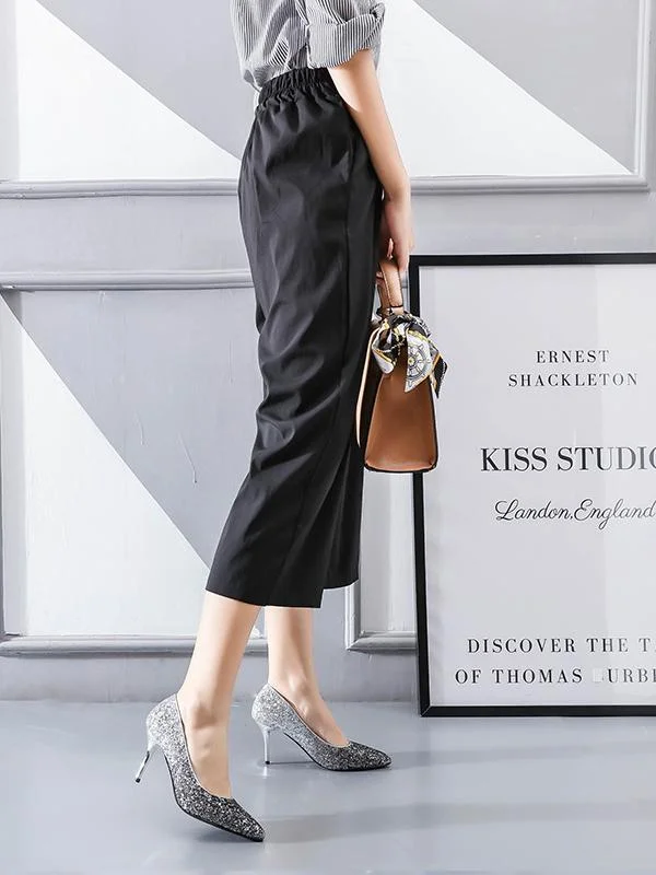 Fashion gradient sequins high point toe sexy stiletto shoes