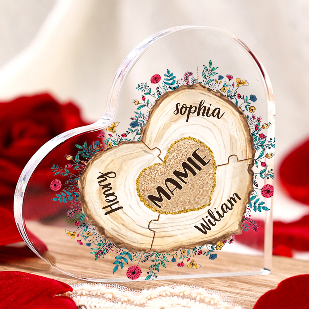 À ma Maman/Mamie - Plaque Acrylique Morceaux de coeur 4 Prénoms Personnalisés