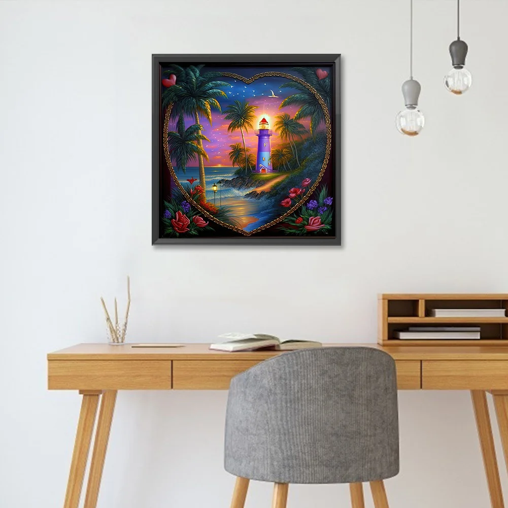 Diamond Painting - Full Round Drill - Beach Lighthouse(Canvas|30*30cm)
