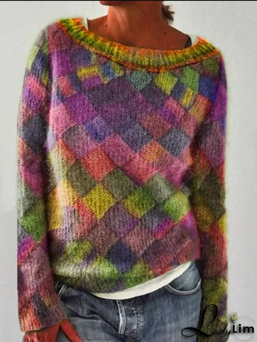 Casual Color-block Boat Neck Sweater