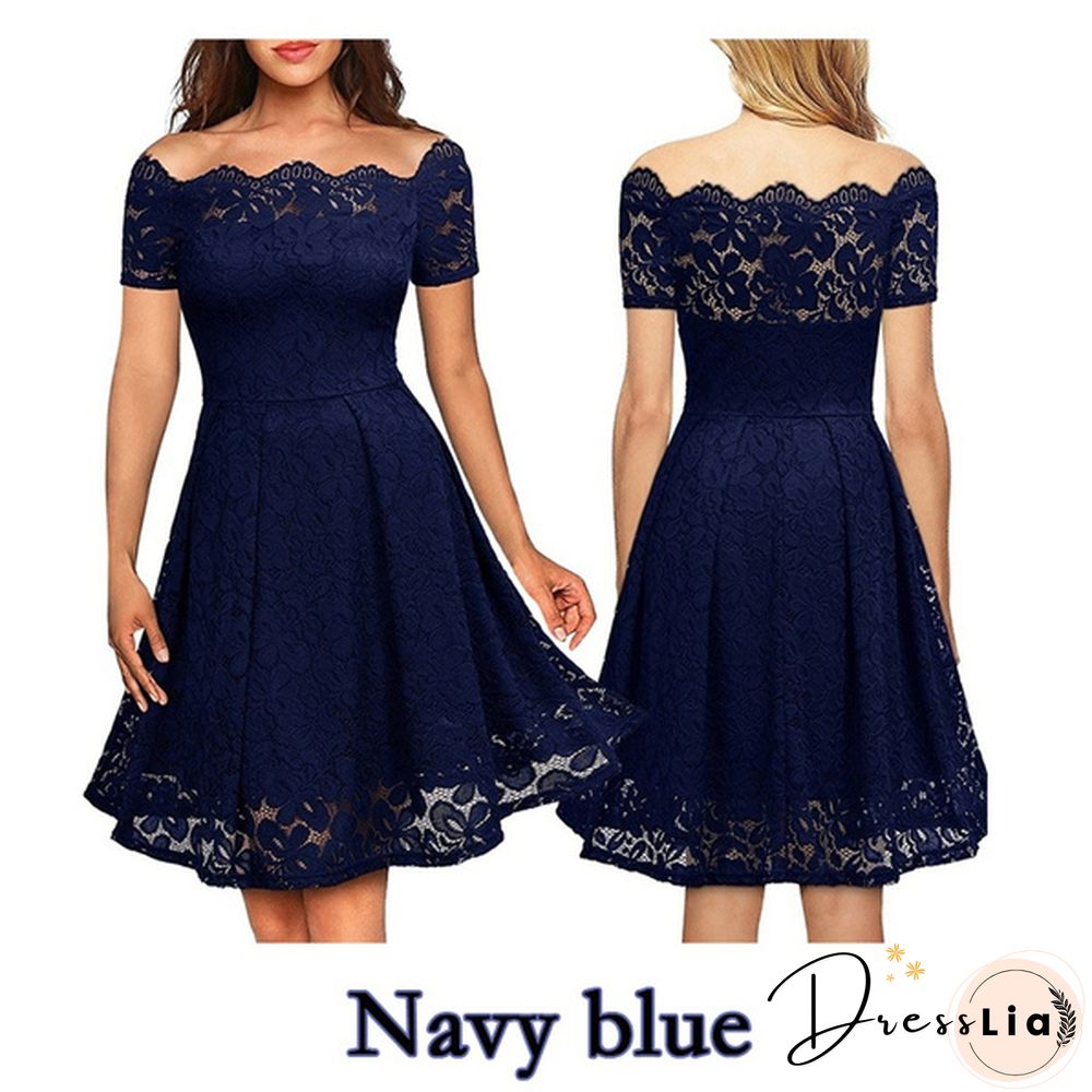 New Fashion Women Off Shoulder Slim Fit Lace Dress Elegant Strapless Short Sleeve Cutout