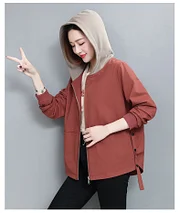 Fashion Spliced Zipper Shirring Printed Hooded Coats Women's Clothing 2025 Autumn Winter Loose Casual Tops Asymmetrical Jackets