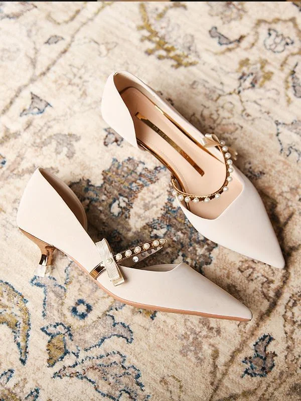Pearl word with female pointed toe elegant bow side high heels