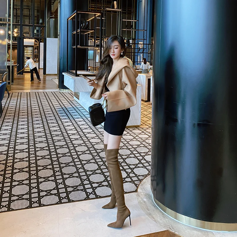 Breakj Breakj Boots Autumn And Winter Explosion Of High-Heeled High-Heeled High-Heeled Shoes Brown Elastic Thin Boots