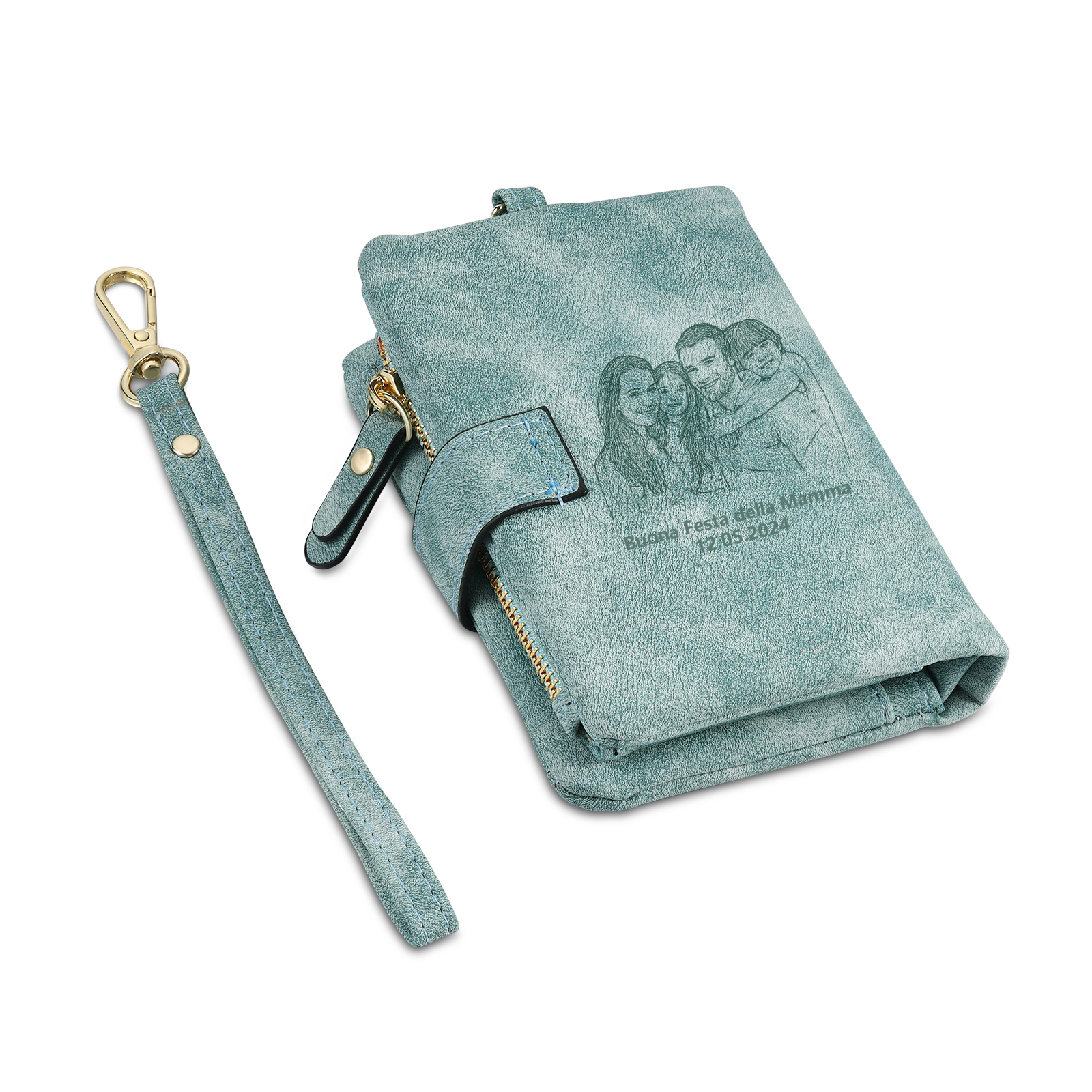 Portafoglio in PU pelle con 8 nomi & 2 testi & 1 foto personalizzati per mamma