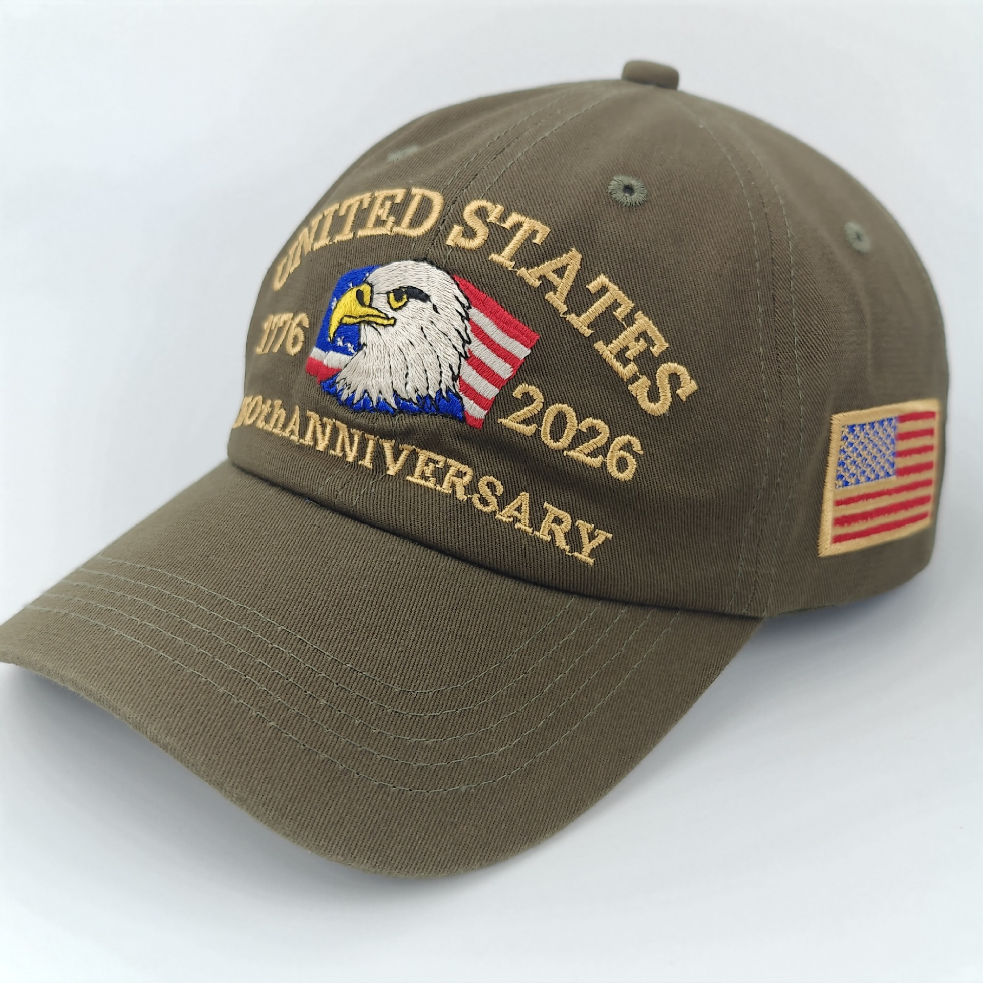 Cotton Twill 250th Anniversary USA Cap With Embroidered Landmarks And American Flag Design - Helixace