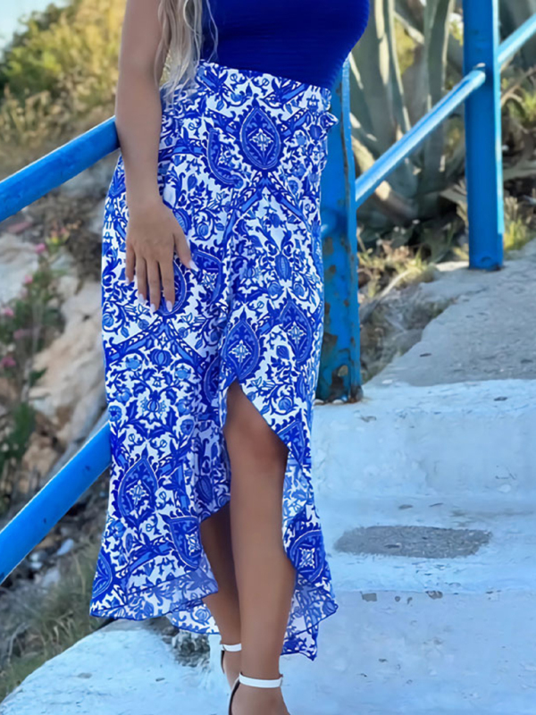 Mature Women Bohemian New Wrap Style Ruffled Floral Skirt