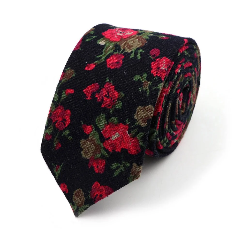 Inongge High Quality Cotton Floral Ties For Men Casual Slim Neckties Gravata Skinny Wedding Party Business Rose New Design Accessories
