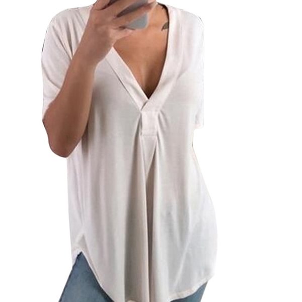 Plus Size Summer Casual Deep V Neck Shirts Loose T Shirts Tunic Tops - Life is Beautiful for You - SheChoic