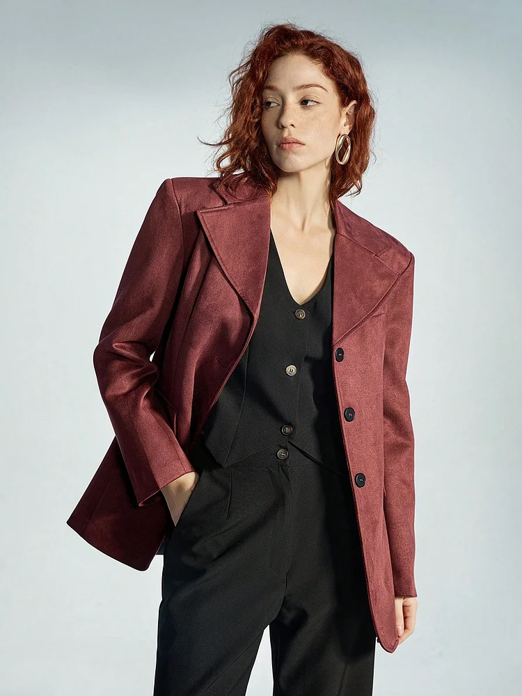 Vintage Casual Plain Collar Blazer Jacket, Autumn
