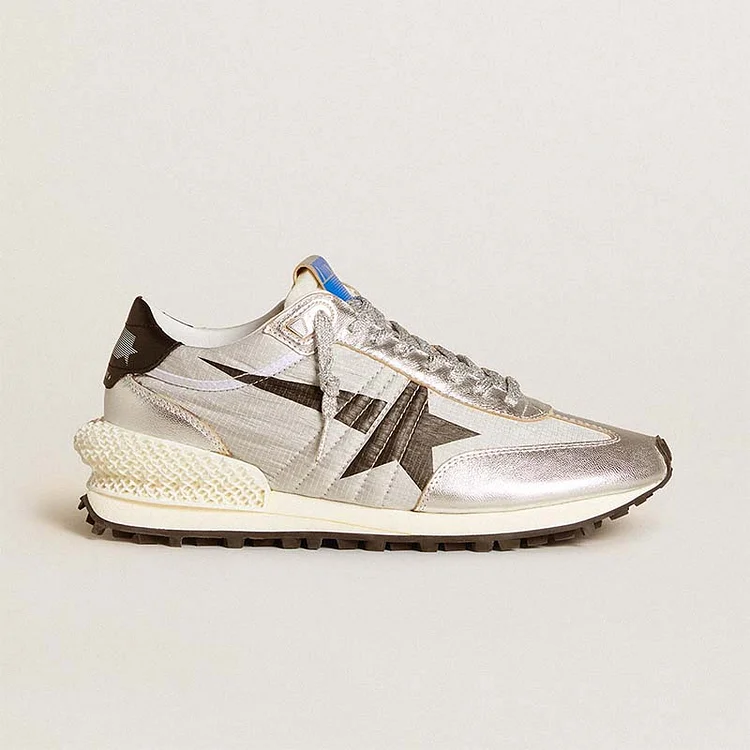 Golden Goose Marathon Hombre con parte superior de nailon ripstop plateado y estrella negra