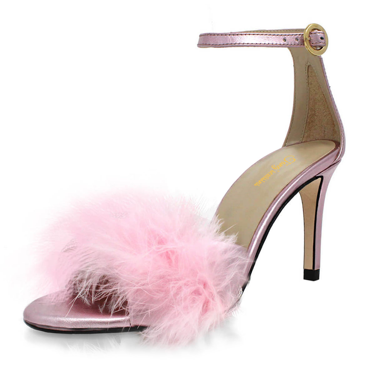 Pink Metallic Open Toe Stiletto Heel Ankle Strap Sandals for Women Nicepairs