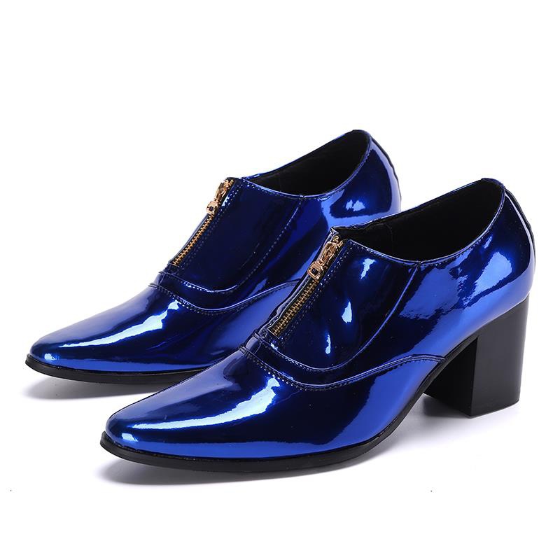 Height Increase Pointed Toe Men Shoes High Heels Casul Patent Leather Shoes Bar Career Work Shoes Szie 37-48