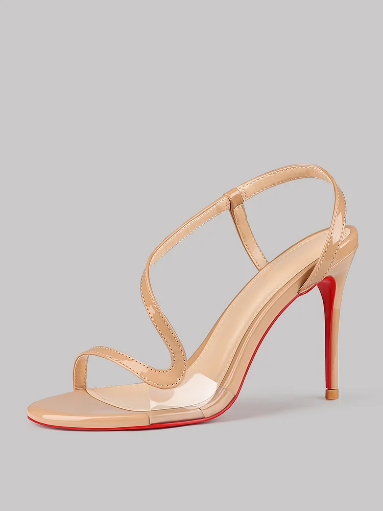 100mm Women's Open Toe Sandals Stiletto Red Bottom Spotlight Wavy Straps High Heels Ankle Strap Shoes