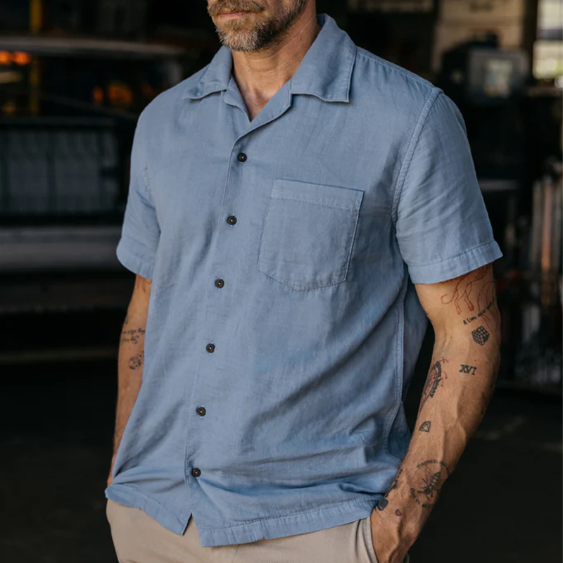 Men's Vintage Loose Fit Hawaiian Blue Lapel Shirt
