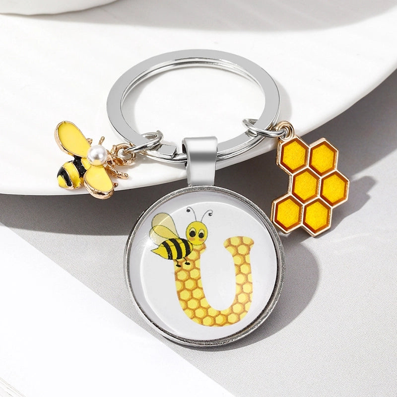 Pastoral Letter Bee Glass Metal Unisex Keychain