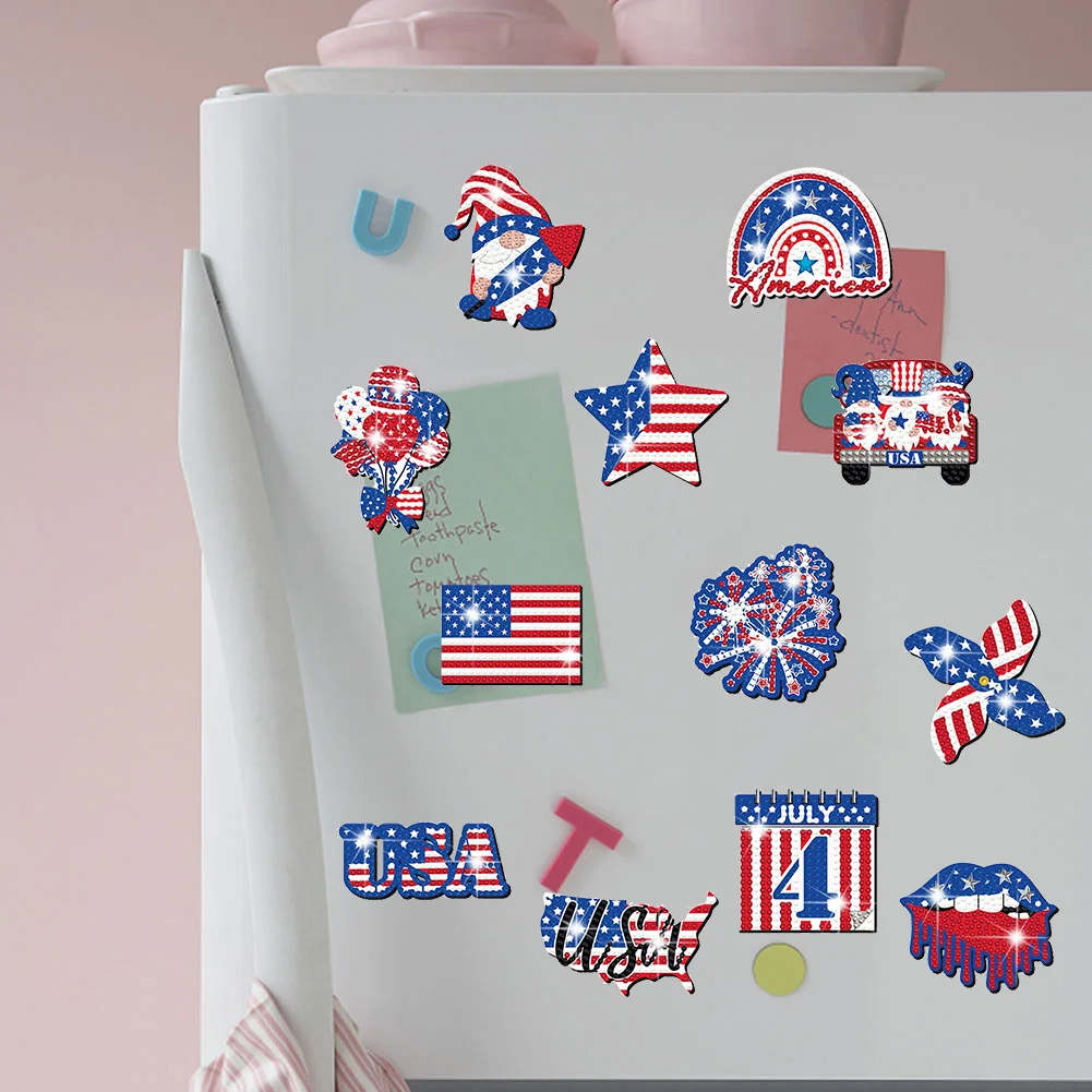 12pcs American Flag Diamond Painting Refrigerator Magnets Diamond Art Kits