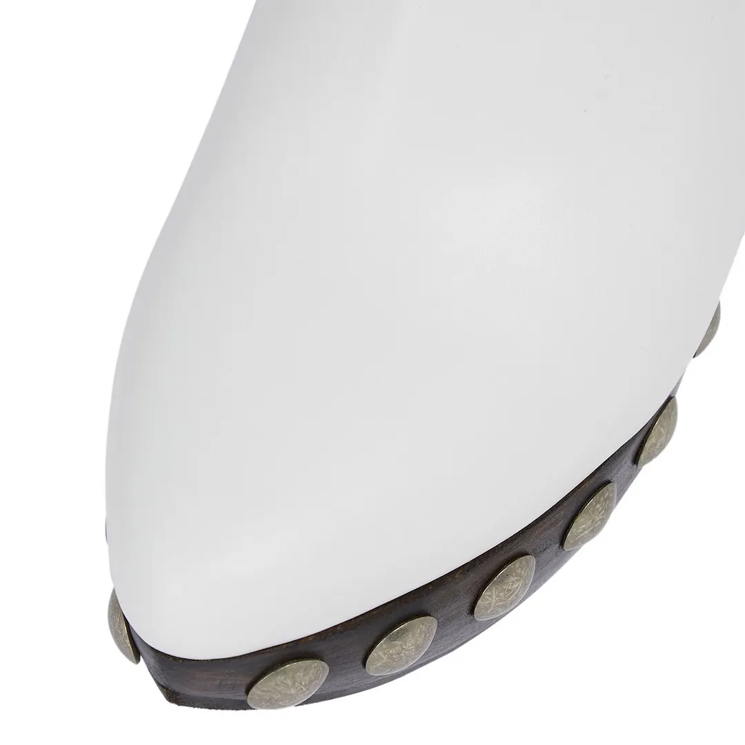 Pointed Toe Platform Chunky High Heel Studded White Mules Shoes