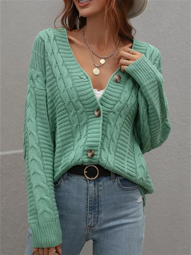 Women plus size clothing Women's Long Sleeve V-neck Knit Sweaters-Nordswear