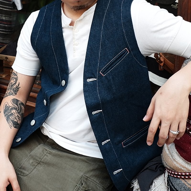 American Retro Simple Striped Denim Vest