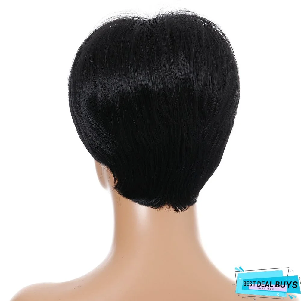 Wig New Women's Black Chemical Fiber Headgear with Oblique Bangs and Short Straight Hair